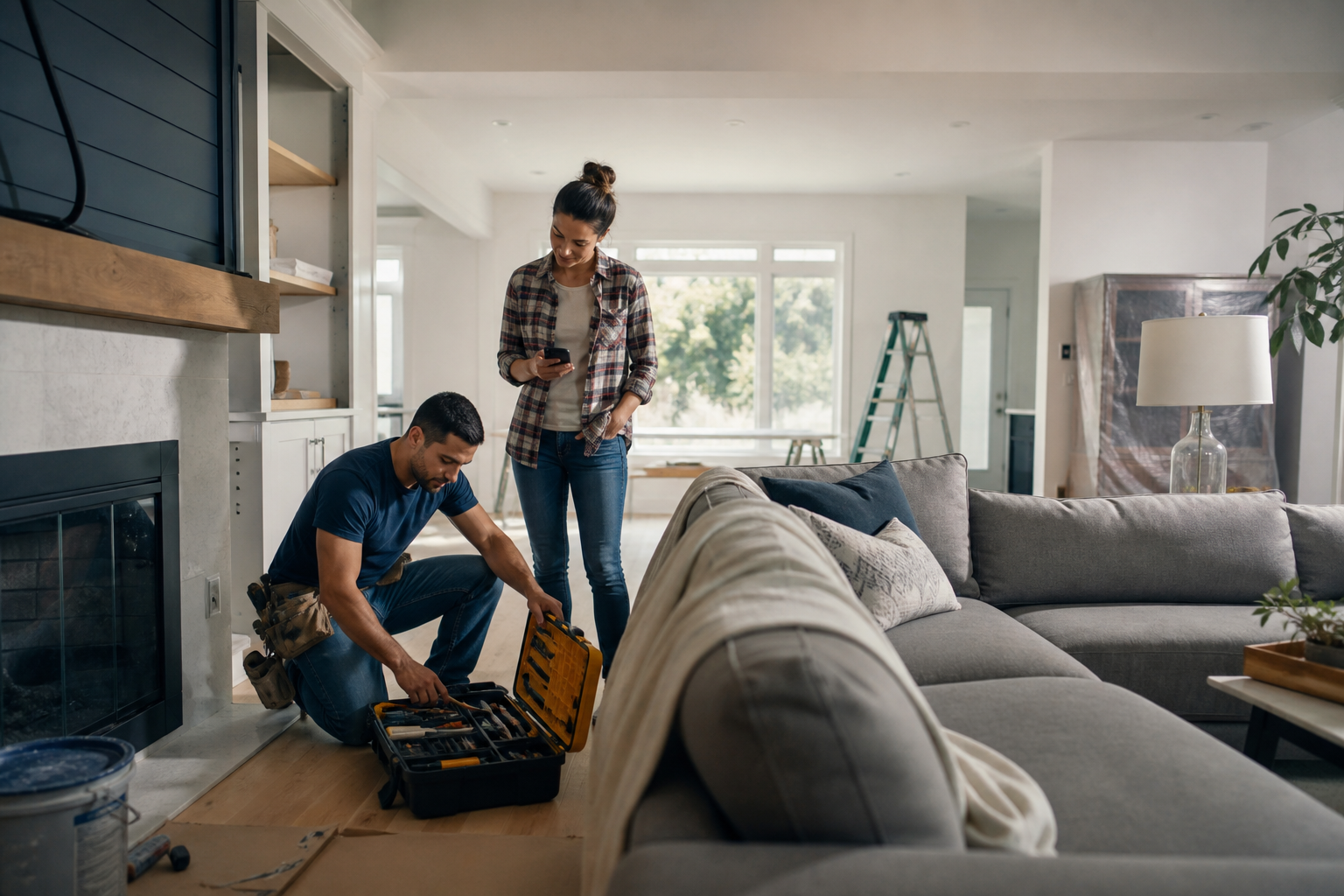 Homeowner describing a home repair job to MatchFix on phone